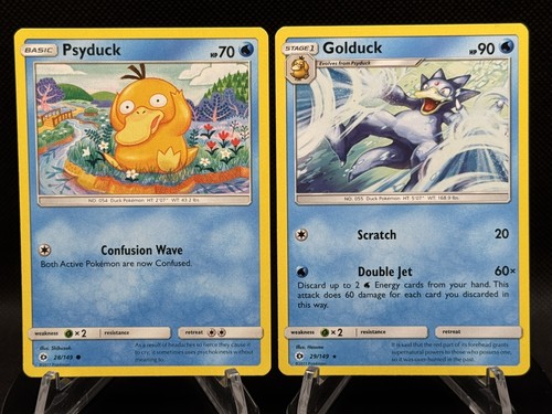 🦆 Pokémon TCG – Psyduck 28/149 & Golduck 29/149 – Sun & Moon Base Set Duo – NM