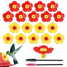 18Pcs Hummingbird Feeders Replacement Flowers, Pet Bird Feeder Red+Yellow
