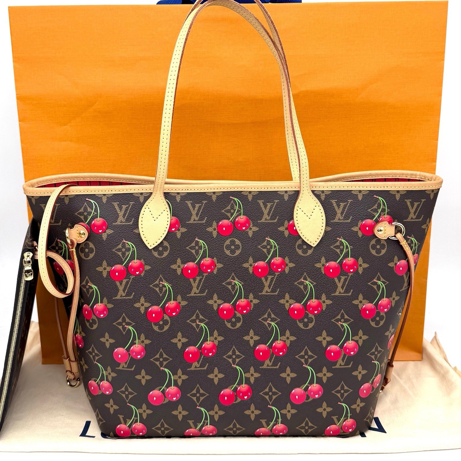 Louis Vuitton x Takashi Murakami Cherry Neverfull MM Tote Bag with Pouch