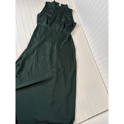 NWOT Lulus Classic Elegance Green Satin Sleeveless Mock Neck Maxi Dress Size XL