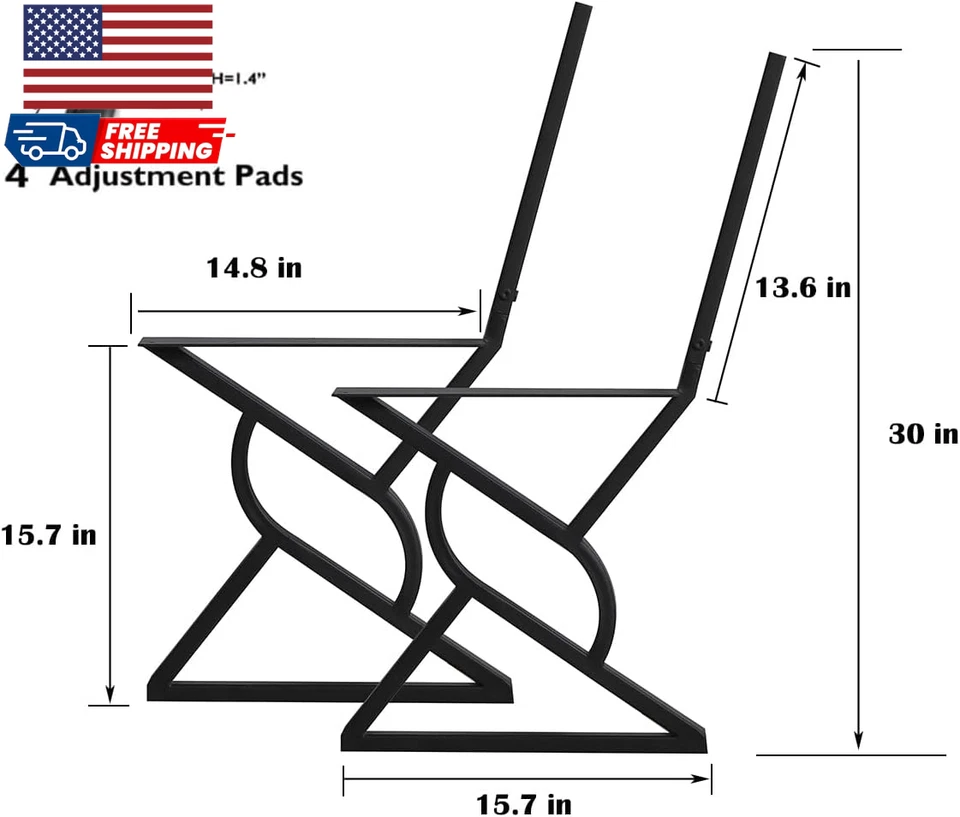 Bench Legs 16 Inch Triangle Metal Chair Base Legs with Backrest Bracket Set of 2 - Image 2 of 4