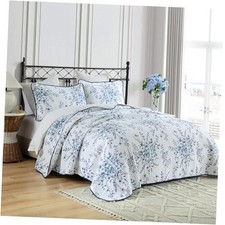 Blue Quilts King Size - 100 Cotton Quilt Set with King 98"x106" Blue/White
