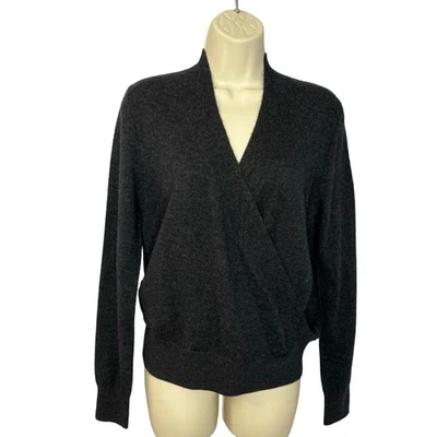 Lilla P Wool Cashmere Long Sleeve Wrap Front V Neck Sweater Grey Soft Small - Image 1 of 4