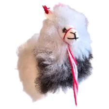 Vtg 7" Peruvian Fluffy Alpaca Llama Handmade Figurine Real Wool Fur Pom Poms