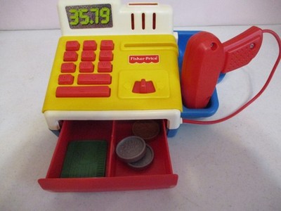 Fisher Price-Cash Register-#72412-1997-Scanner-Credit Card-3 Coins-Vintage-Shown