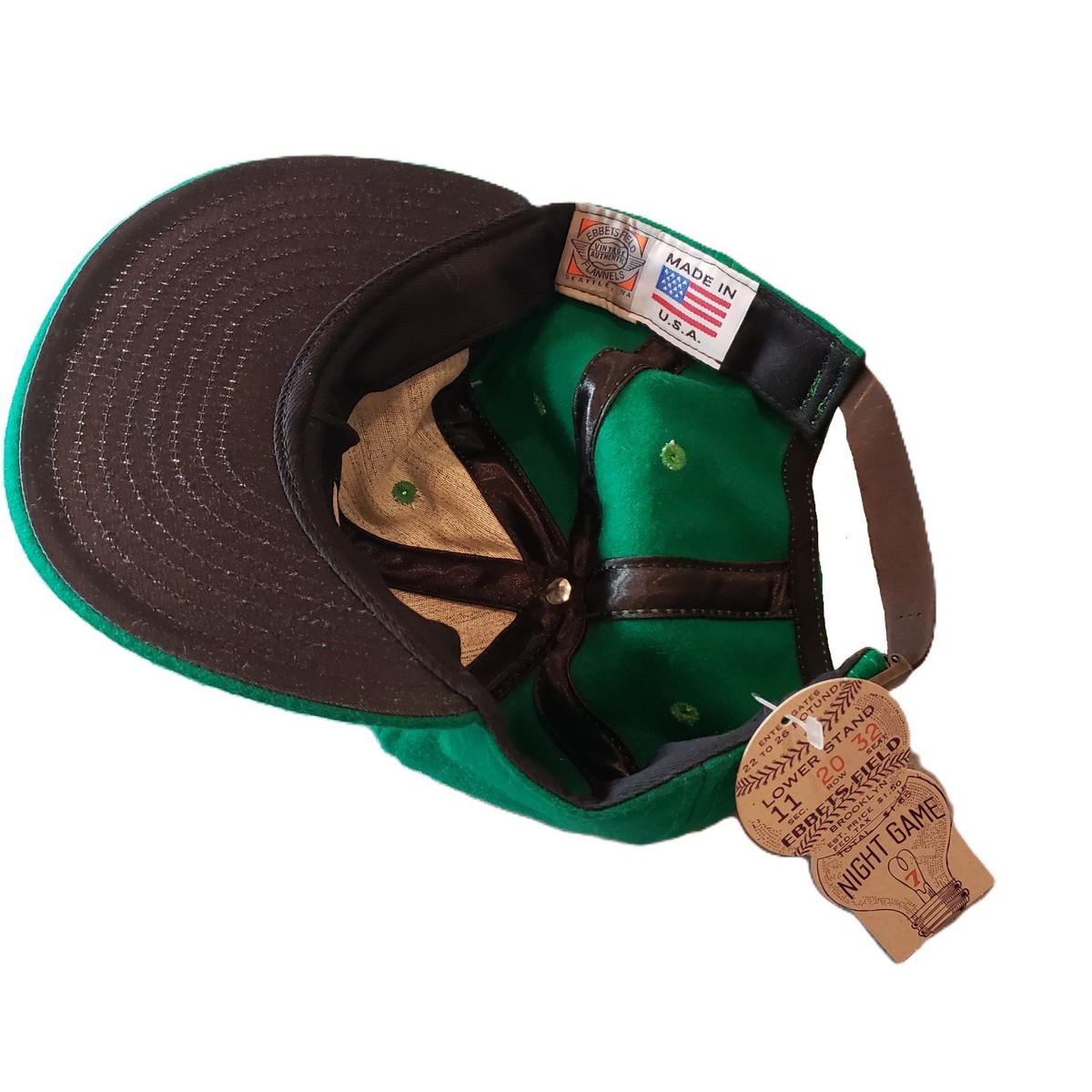 NWT Ebbets Field Flannels Night Game Cap Wool Hat Green Yellow C