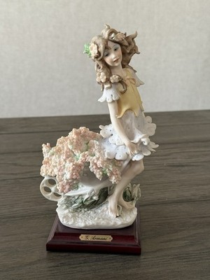 Vintage Giuseppe Armani Girl With Cart Of Flowers 1986 Florence Italy 8.5  Tall