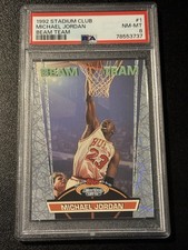 Michael Jordan 1992-93 Topps Stadium Club Beam Team #1 Bulls PSA 8
