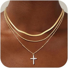 Gold Layered Cross Necklace for Women - 14K Gold Plated Layered Cross Cubic Zirc