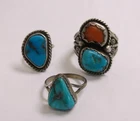 3 Vintage Variety Lot of Handcrafted Turquoise & Sterling? Silver Rings 17.31 g