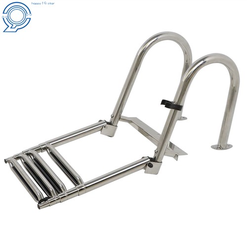 4 Step Pontoon Boat Ladder Foldable Stainless Steel Marine Yacht Ladder Railing - Picture 9 of 12