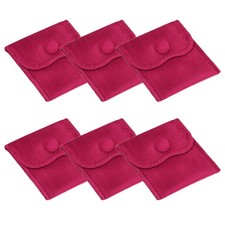 6 Pcs 3x3 Inch Velvet Jewelry Pouches Gift Bags with Snap Button Rose Red