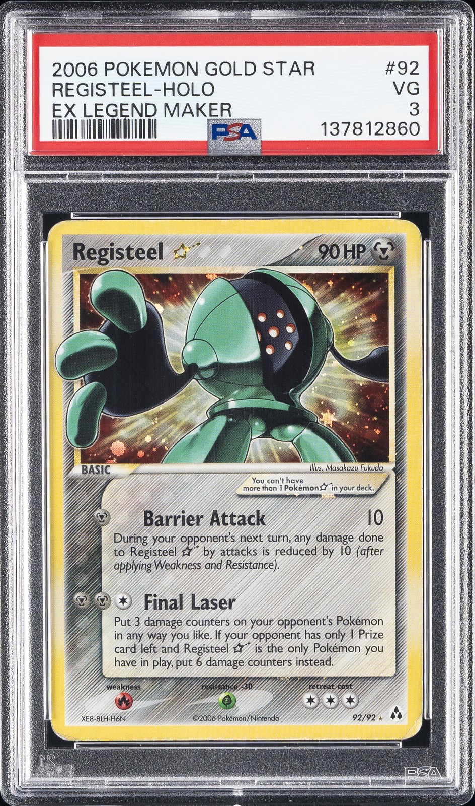 2006 POKEMON EX LEGEND MAKER GOLD STAR #92 REGISTEEL-HOLO PSA 3 view 1