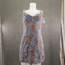 Madewell Dress Womens 2 Brown Blue Floral Linen Sleeveless Mini Sundress Summer