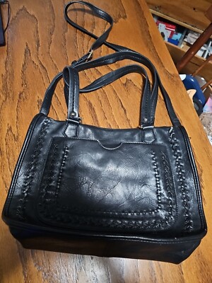 Madison West Womens Woven Detailed Black Vegan Leather