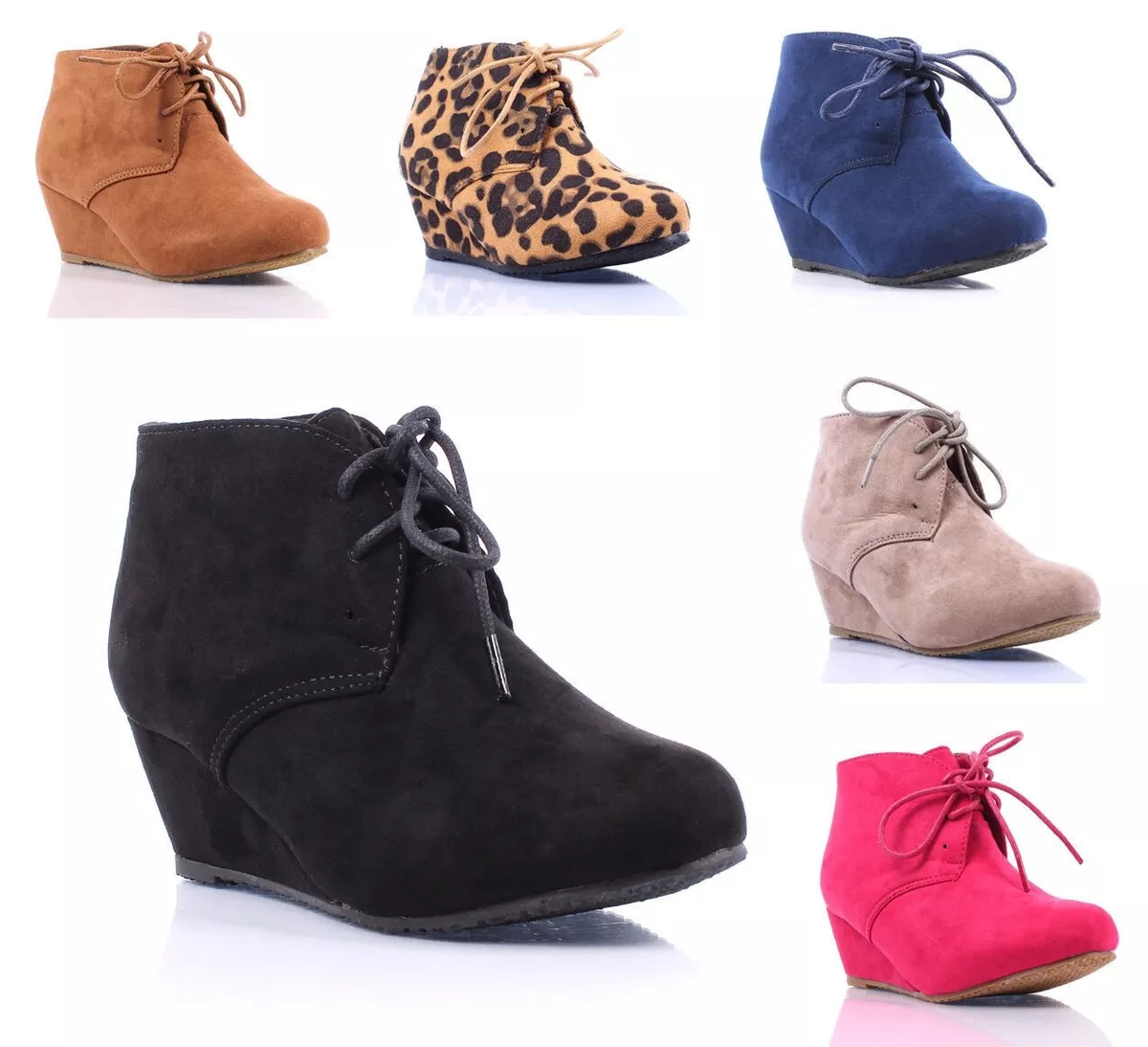 NARROW Girls/Kids/Youth Lace-Up Faux Suede Ankle Wedges Boots High Heels Shoes