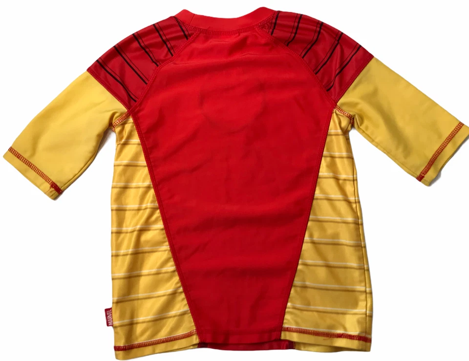 Disney Store Rash Guard Swim Shirt T Shirt Red, Yellow Marvel Iron Man Size 7-8 - Image 2 of 4