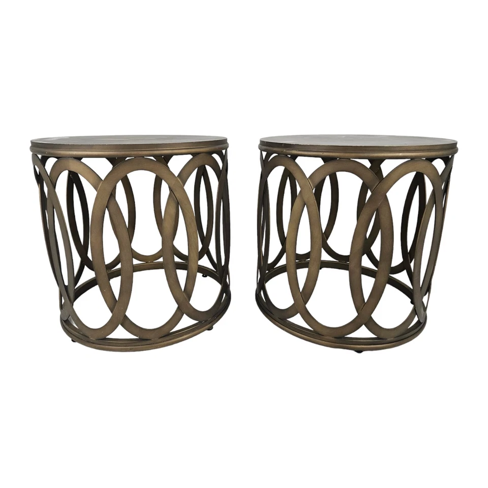 Par de mesa vintage Art Deco bronce acero pulsera redonda mediados de siglo moderna Foto 2 de 4