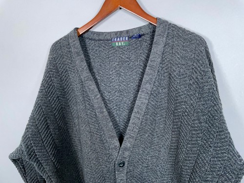 VTG 90s Textured Cotton Cardigan Adult XL Tall Gray Heavyweight Knit USA Made - Picture 10 of 11