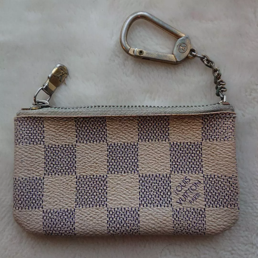 Louis Vuitton Coin case Mini Purse Damier Azur White Key Chain Leather #462D