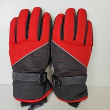 Champion Brand Red Grey Gloves Boys Size 8-16 Waterproof Reflective Ski Snow