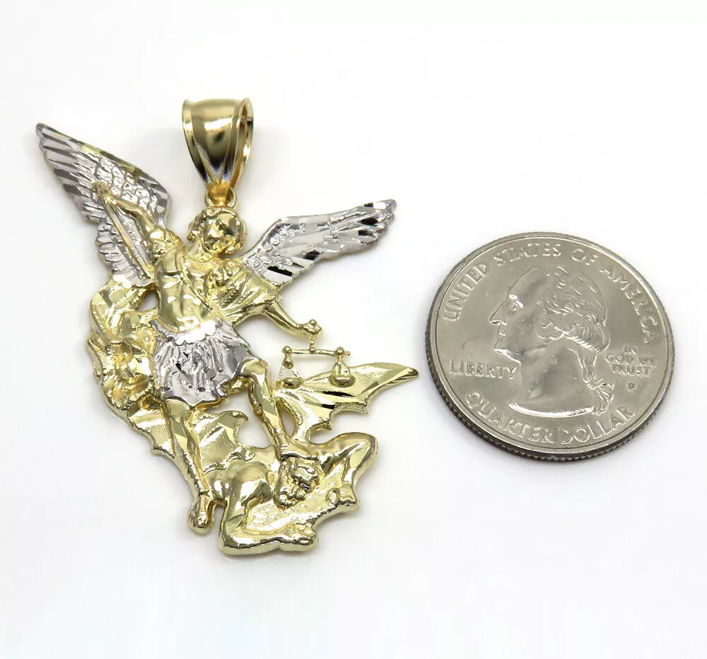 5.50 grams 10k Two Tone Gold Medium Angel Vs Demon Saint Michaels Pendant