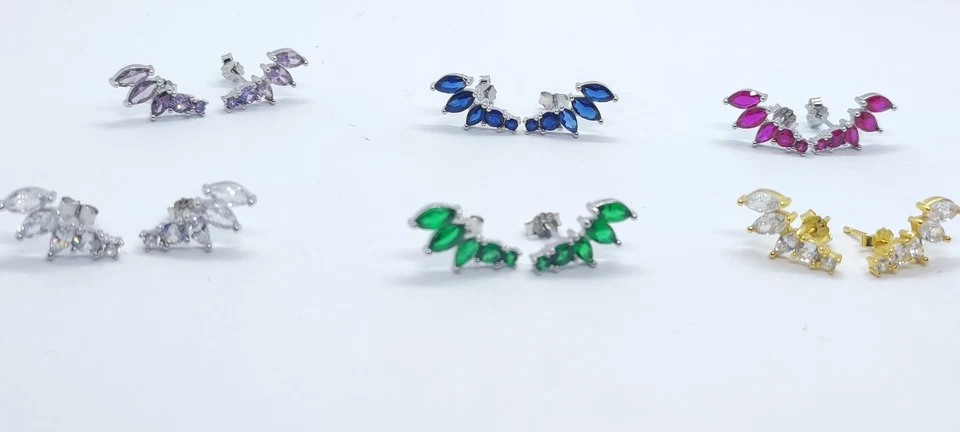 orecchini donna argento 925 con zirconi colorati. orecchini al lobo oro bianco - Immagine 3 di 4