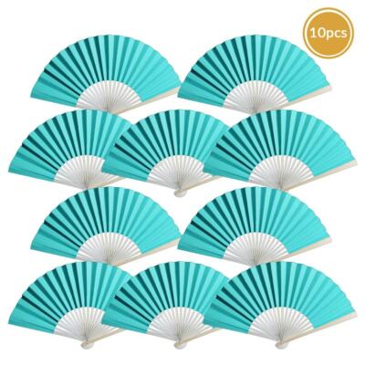9'' Turquoise Paper Hand Fans for Weddings, Premium Paper Stock (10 PACK)