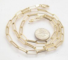 Fashion Elongated Paper Clip Chain Necklace Real 14K Yellow Gold 14" thru 46"