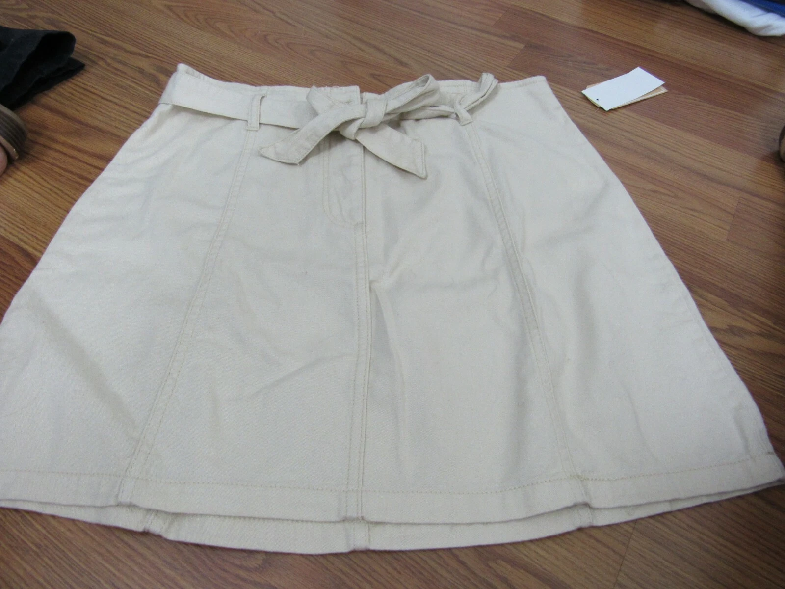 COPPER KEY, JUNIOR'S NEW BEIGE COTTON KNEE LENGTH SKIRT W/SASH BELT, SIZE L
