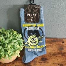 Disney Pixar Monsters Inc Men  s Crew Socks NWT 6-12 Mike novelty 2 pair set