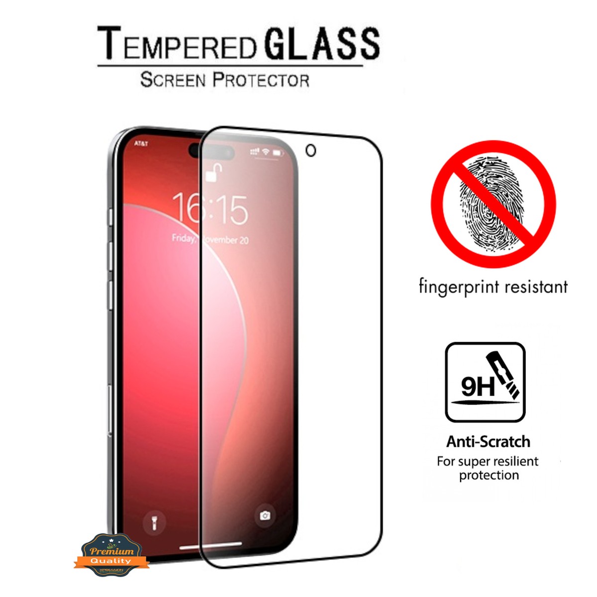 For Apple iPhone 16 Anti-Fingerprint Tempered Glass Screen Protector  9H