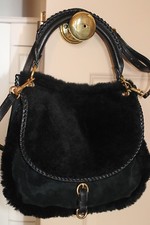 Ugg Australia Hobo Quinn Black Sheep Fur Flap Hobo Bag Purse Handbag   Euc
