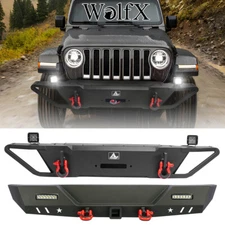 Steel Front+Rear Bumper Set+LED Light+D-ring For 2007-2018 Jeep Wrangler JK JKU