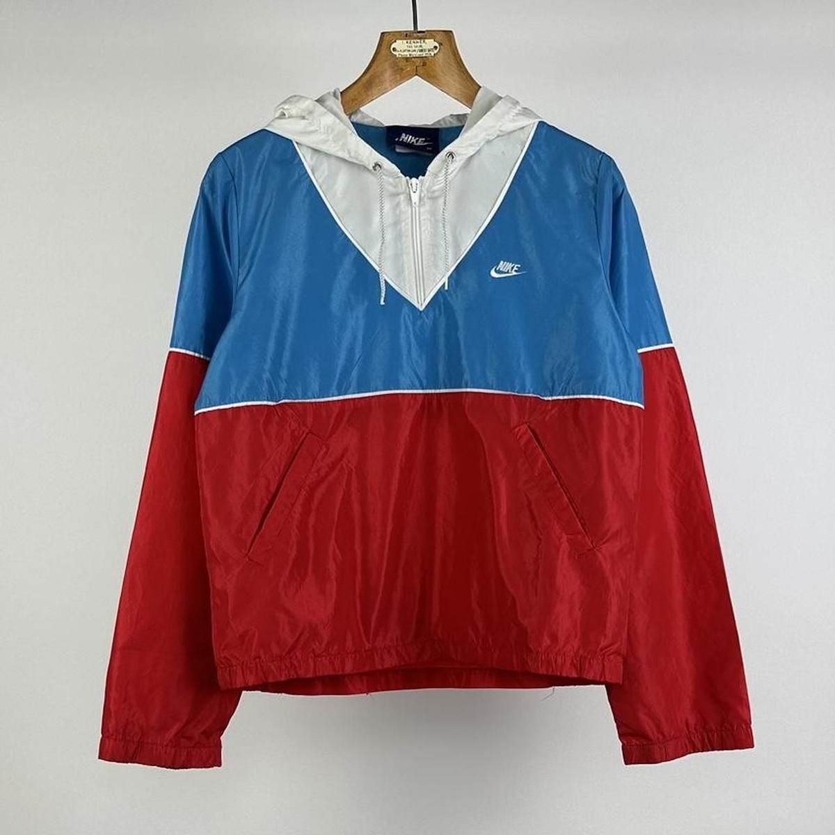 Vintage 80s Nike Hooded Windbreaker Jacket Pinwheel UK Made Blue