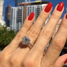 4Ct Heart Cut Lab Created Diamond Engagement Halo Ring 14K White Gold Finish