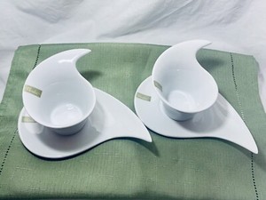 Pair Verdici Design Espresso Demitasse Cups & Saucers (2) Abstract Ceramic Shape