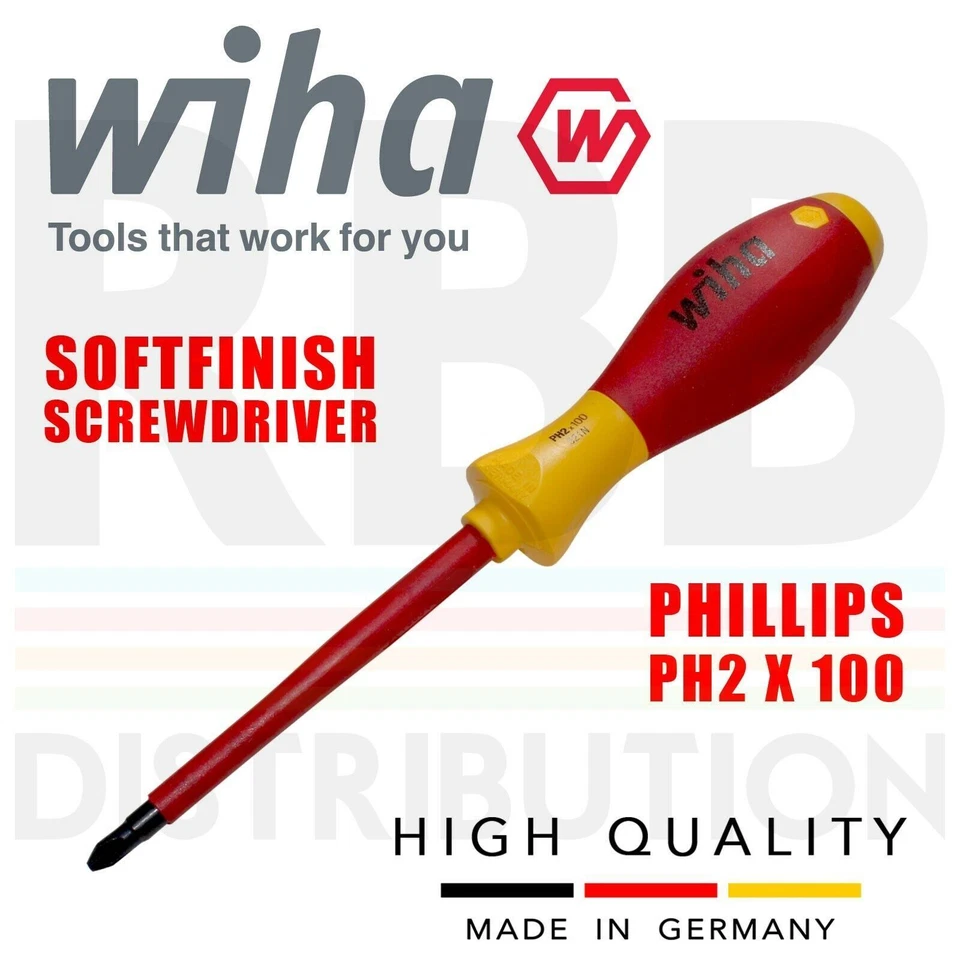 Wiha 00848 Phillips Screwdriver PH2 100mm 1000v VDE Electrician SoftFinish Grip
