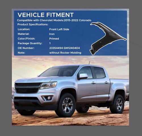 Fit For 2015 2016-2022 Chevrolet Colorado Front Driver Side Steel Black Fender - Picture 2 of 14