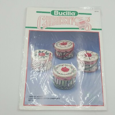 Vintage Buccilla Christmas Mini Hat Boxes Cross-stitch Ornaments Kit New Package
