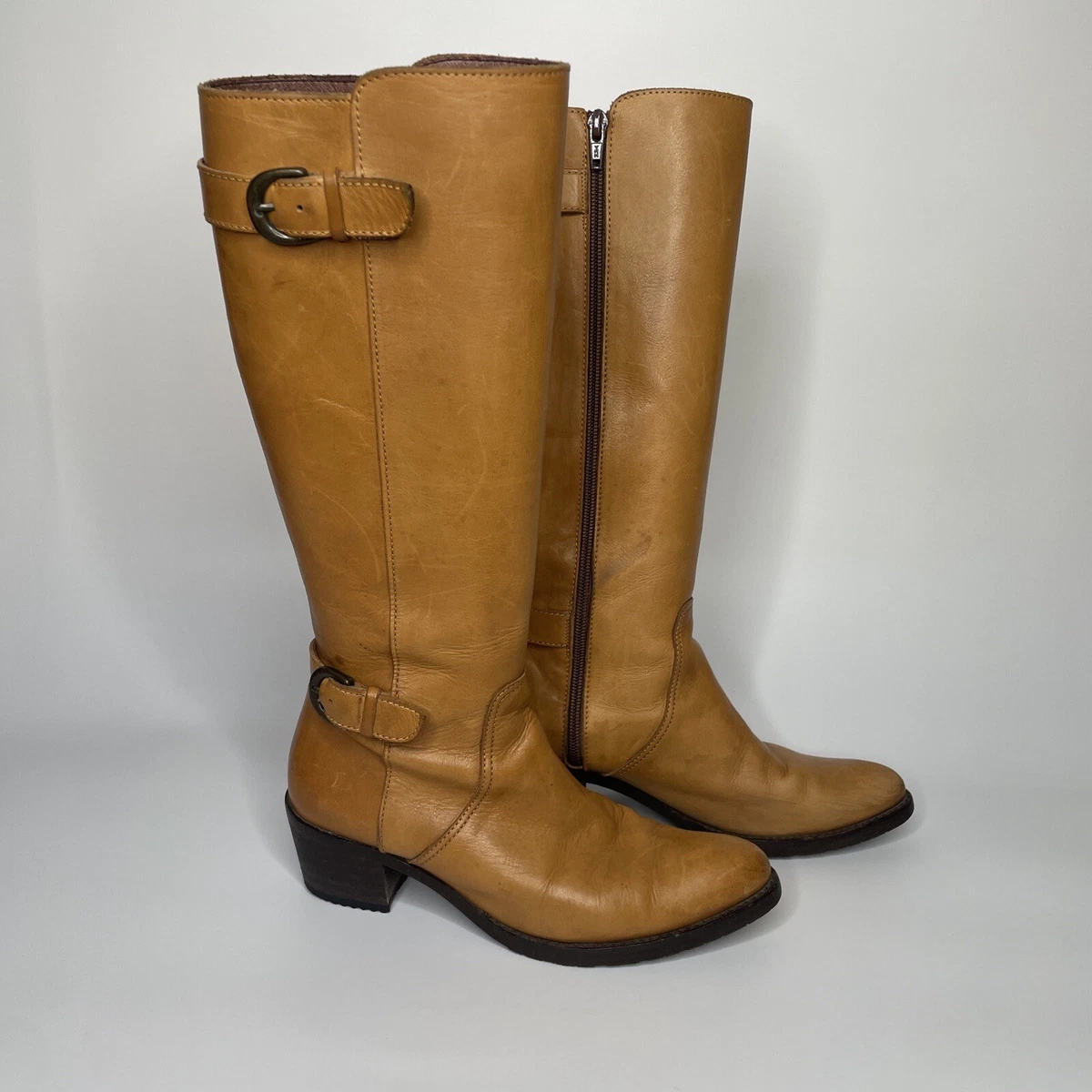 Mode Kaori Leather Boots Women Size 5.5 US 22.5 JPN Made in Japan Camel color