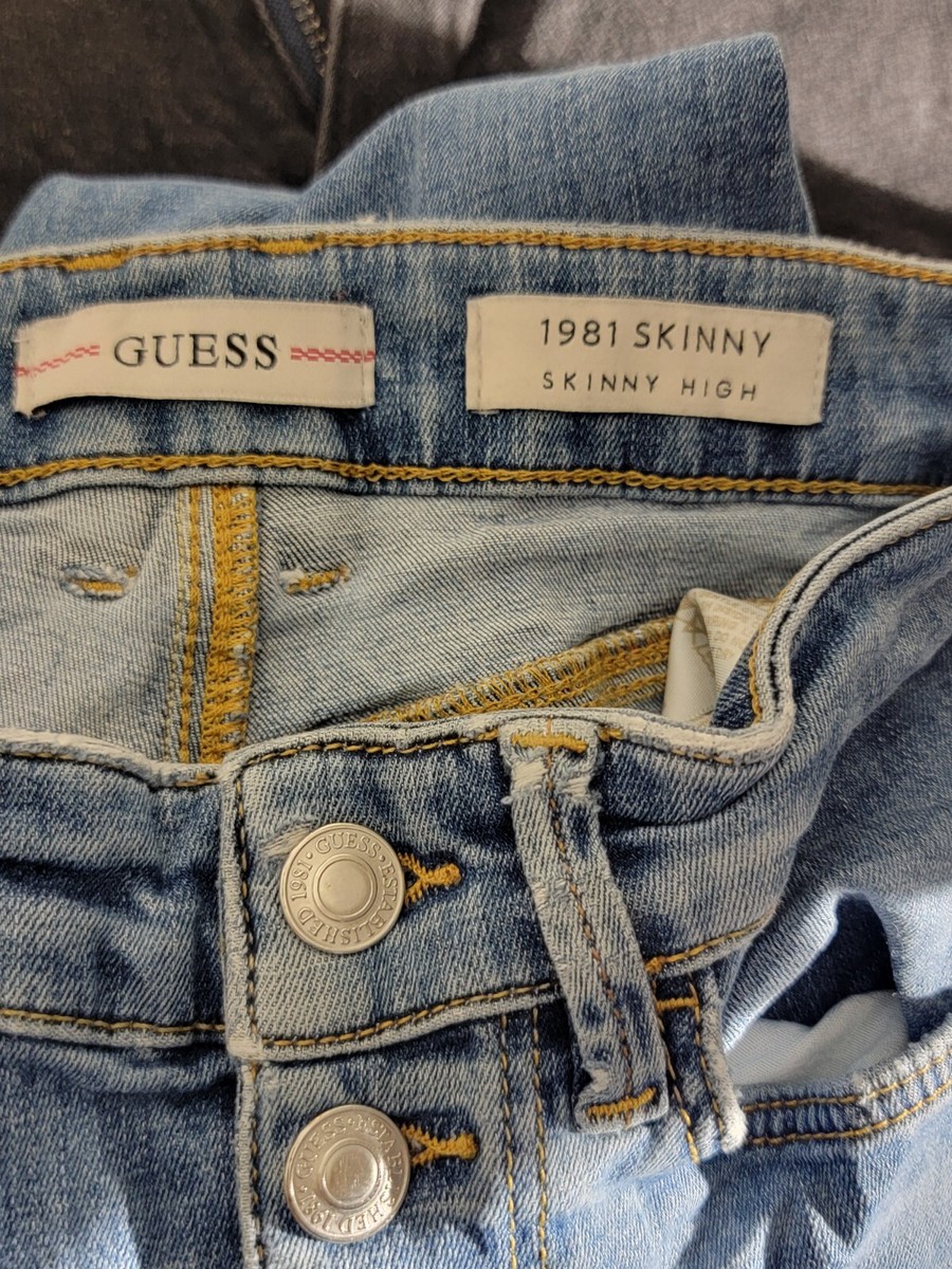 GUESS 1981 Skinny Jeans Womens 25x29 Blue Stretch Button Fly High 