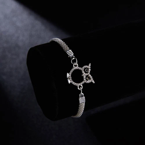 Fashion Men Women Silver Owl Crystal Bracelet Adjustable Bangle Jewelry Gift New