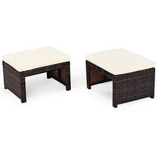 Patiojoy 2PCS Patio Rattan Ottoman Cushioned Seat W/ Foot Rest Balcony