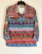 Vintage 90s Life Style Boho Aztec Art Deco Women's Crop Jacket Sz M 100% Cotton