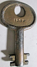ANTIQUE OPEN BARREL 4MM UNBRANDED PLATED IRON SKELETON KEY 128P, 1 19/32" USED