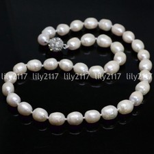 Fashion Natural 9-10mm White Akoya Cultured Pearl beads Necklace 18/22/25/36/48"