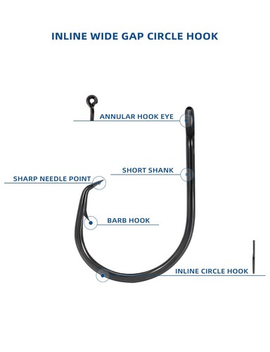 BLUEWING Inline Wide Gap Circle Hooks High Carbon Steel Fishing Hooks US Seller - 第 3/8 張圖片