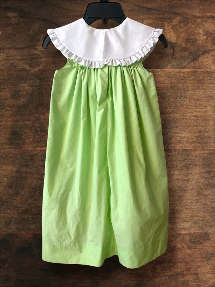 Vestido para niñas Le Za Me verde lima Bishop con cuello Peter Pan blanco talla 6X usado en excelente estado Foto 2 de 4