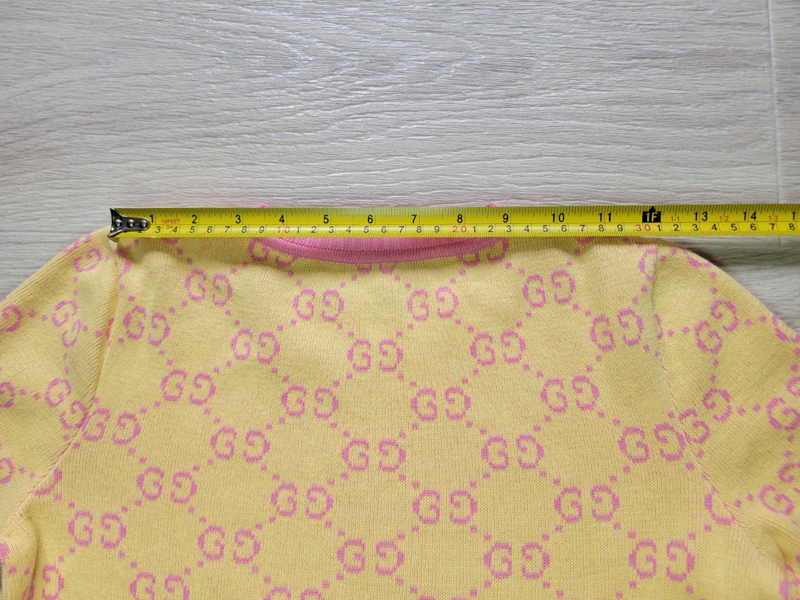 GUCCI Yellow GG Monogram Knit Cotton Top Short Sleeve Sweater Pink Sz XS, S image 10